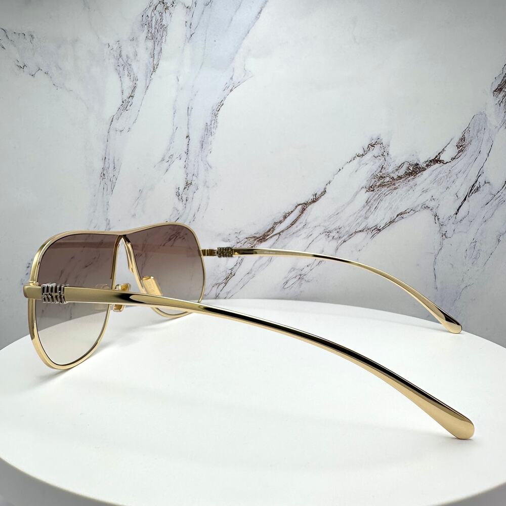 New MIU MIU Sunglasses MU A56S 5AK90L Gold Brown Gradient Metal Pilot Aviator - Picture 16 of 16